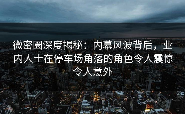 微密圈深度揭秘：内幕风波背后，业内人士在停车场角落的角色令人震惊令人意外
